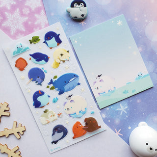 whale penguin fox narwhal snow arctic ice winter animals sticker sheet 