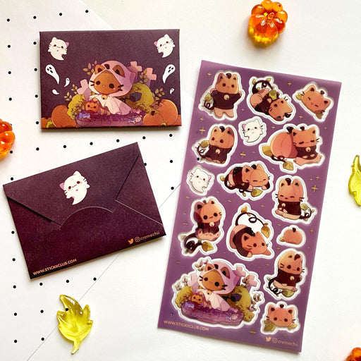 cat pumpkin ghost envelope