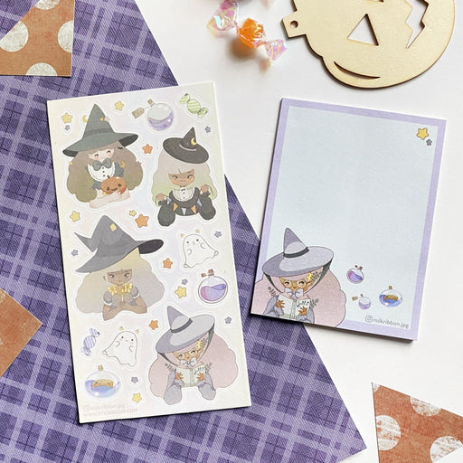 pastel witch girls halloween spooky ghost cat stars potions candy sticker sheet