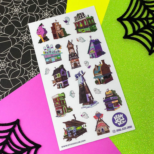 haunted house hotel ice cream ghost  snow ski lodge burger bowling town sticker sheet