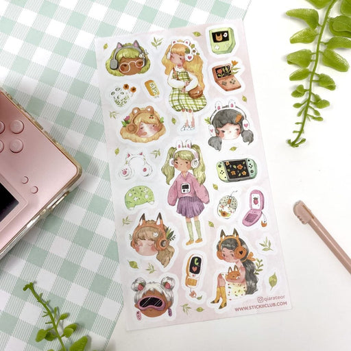 girl fashion music games gamer headphones cottagecore sticker sheet