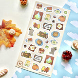 frog morning pancakes toast low window leaves forest autumn fall pumpkin sticker sheet