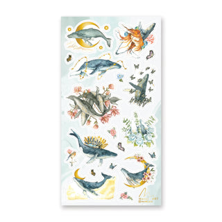 whale floral underwater butterfly ocean sea sticker sheet