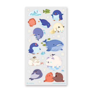 whale penguin fox narwhal snow arctic ice winter animals sticker sheet 